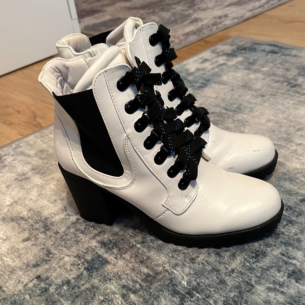 MIA White Lace Up Boots with Black Accents